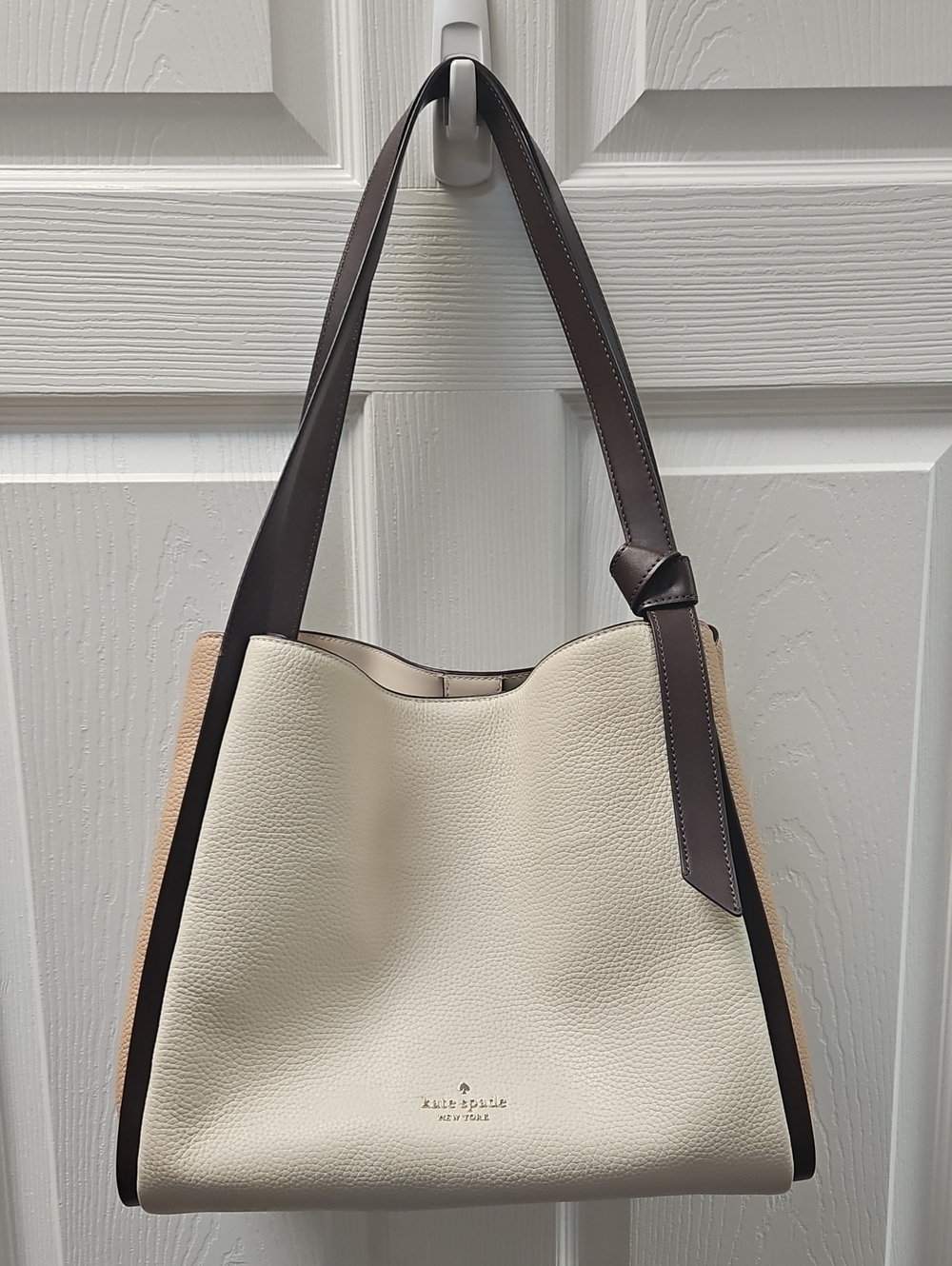kate spade Cream Pebbled Leather Shoulder Bag with Dark Brown Trim